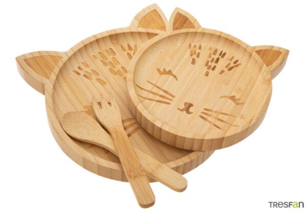 Vajilla de Madera de Bamboo Gatos