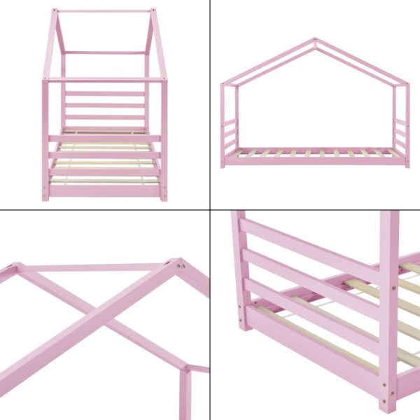 Cama Casita + Somier Pia Rosa 90x200 cm - Imagen 7