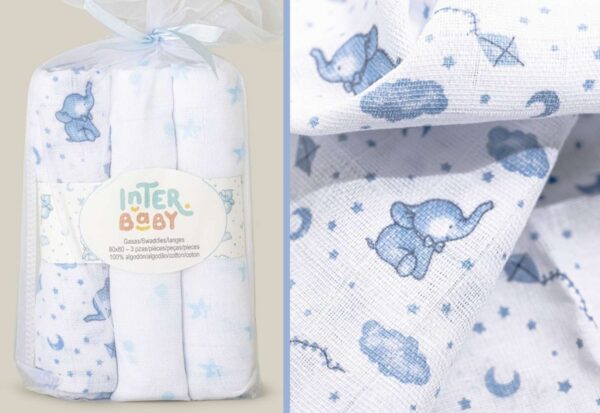 Pack 3 Muselinas Elefante Azul